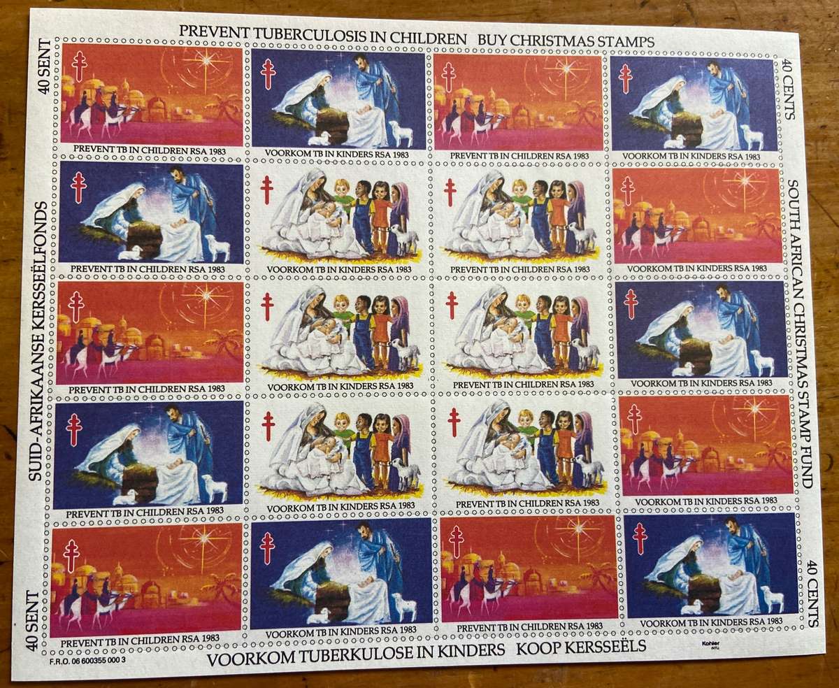 CHRISTMAS STAMPS SHEET RSA KERSFEES 1983 PREVENT TB in CHILDREN 40c CINDERELLAS RELIGION JESUS BORN