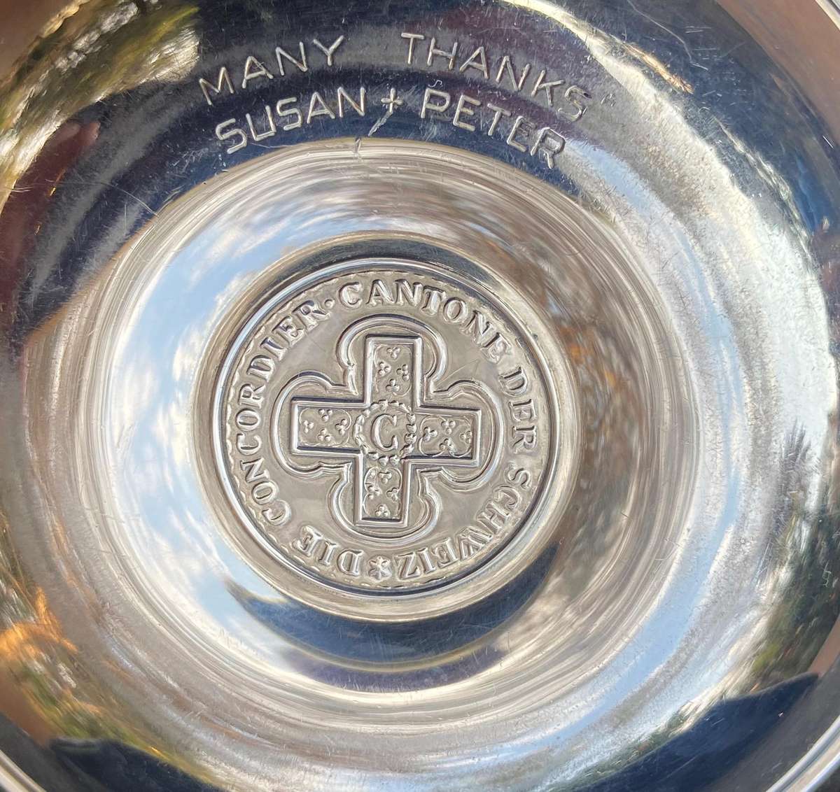 800 SWISS TEZLER SILVER  (no. 3567)  SWITZERLAND CANTON BERN COIN DISH / BOWL 5 Baht coin - 78.4g