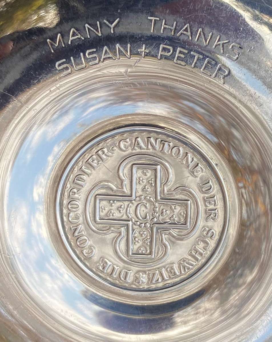 800 SWISS TEZLER SILVER  (no. 3567)  SWITZERLAND CANTON BERN COIN DISH / BOWL 5 Baht coin - 78.4g