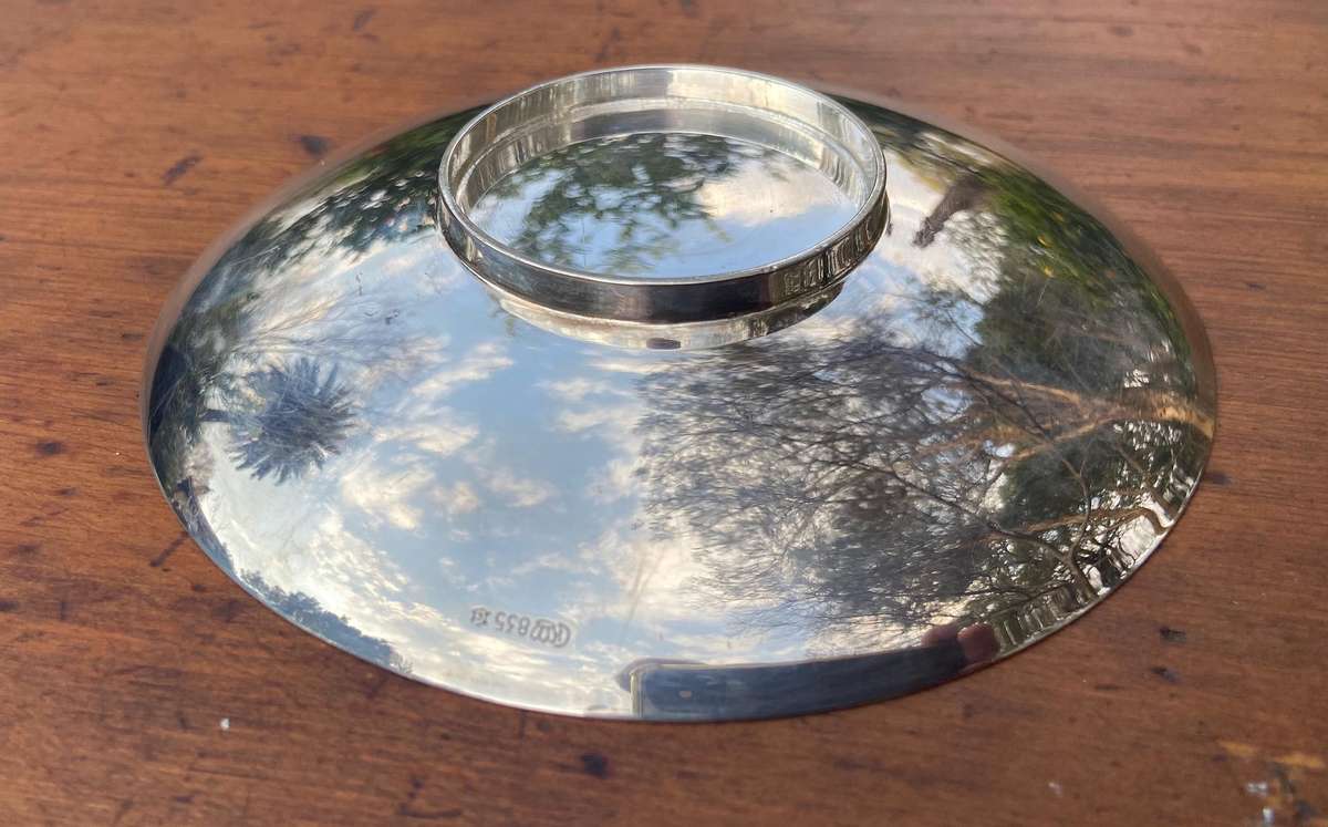 GERMAN 835 SILVER ROUND BOWL DISH  - Düsseldorf Coat of Arms - GRIMMINGER - 106.9g