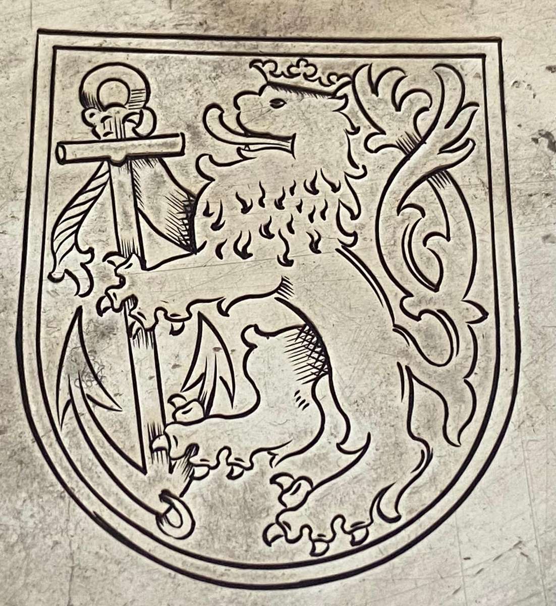 GERMAN 835 SILVER ROUND BOWL DISH  - Düsseldorf Coat of Arms - GRIMMINGER - 106.9g