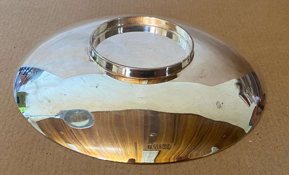 GERMAN 835 SILVER ROUND BOWL DISH  - Düsseldorf Coat of Arms - GRIMMINGER - 106.9g