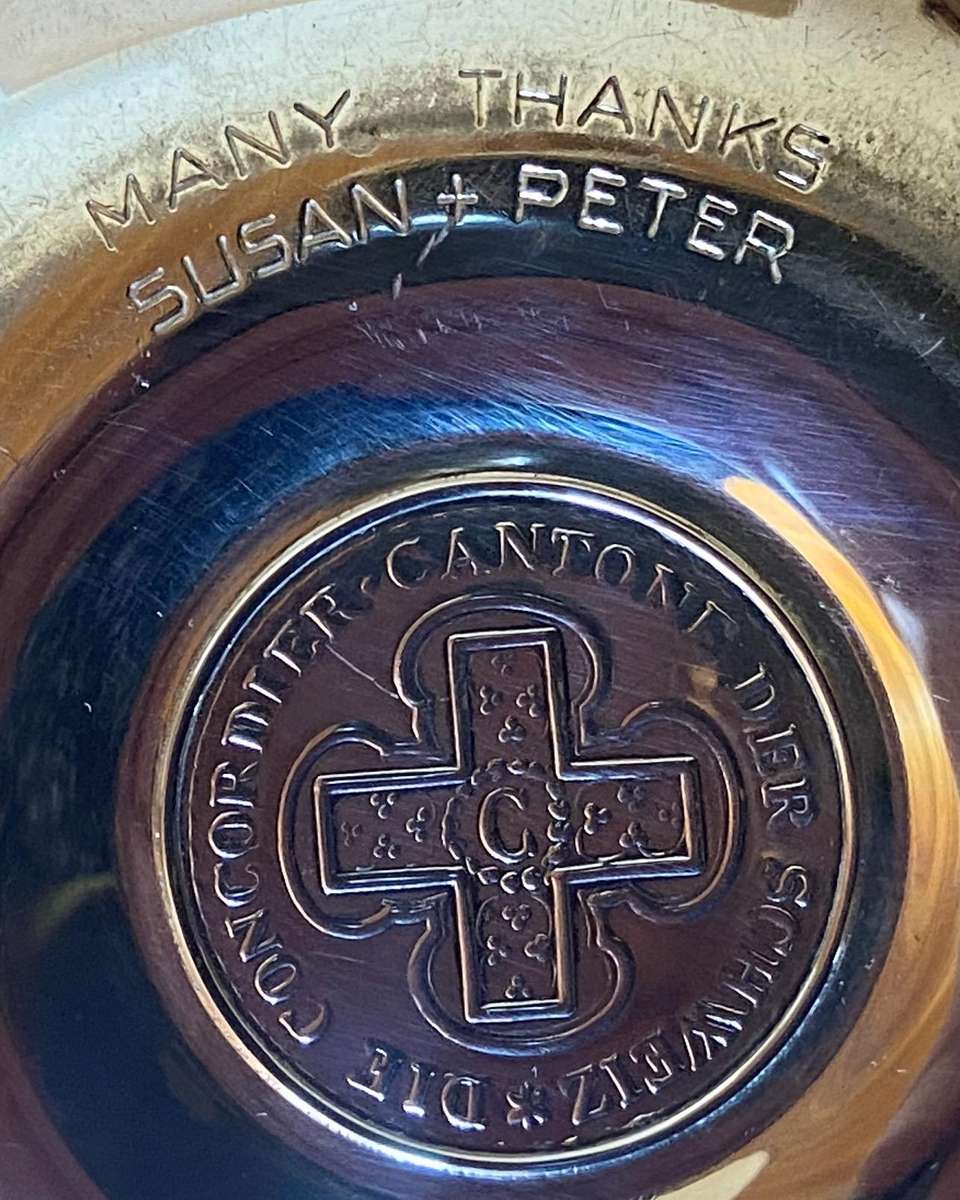 800 SWISS TEZLER SILVER  (no. 3567)  SWITZERLAND CANTON BERN COIN DISH / BOWL 5 Baht coin - 78.4g