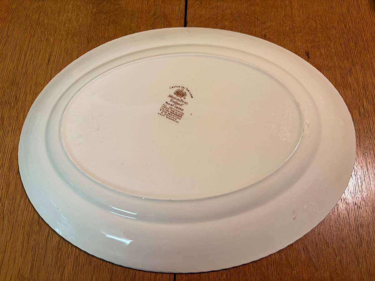 PLATTER OVAL SMALL JOHNSON BROTHERS Castle on the lake  ENGLAND  FLOWERS/FLORAL CASTLE SCENE !
