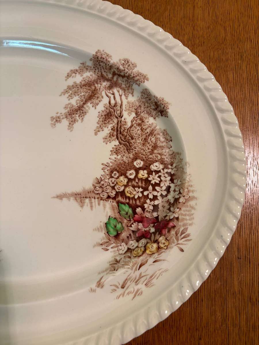 PLATTER OVAL SMALL JOHNSON BROTHERS Castle on the lake  ENGLAND  FLOWERS/FLORAL CASTLE SCENE !