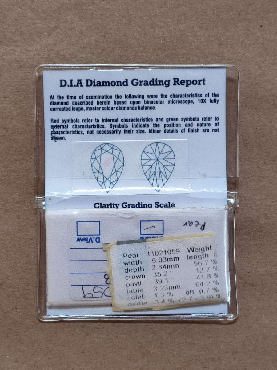 Pear Shape Natural Diamond  Cerified / Graded by  DIA