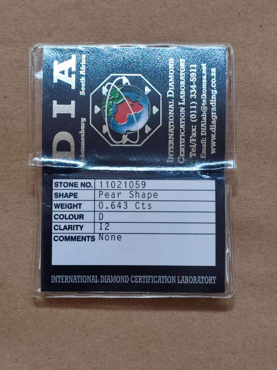 Pear Shape Natural Diamond  Cerified / Graded by  DIA