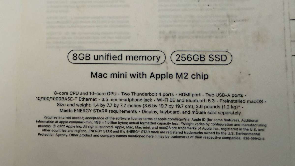 Apple M2 Mac Mini 8GB 256GB SSD 8-core CPU, 10-core GPU