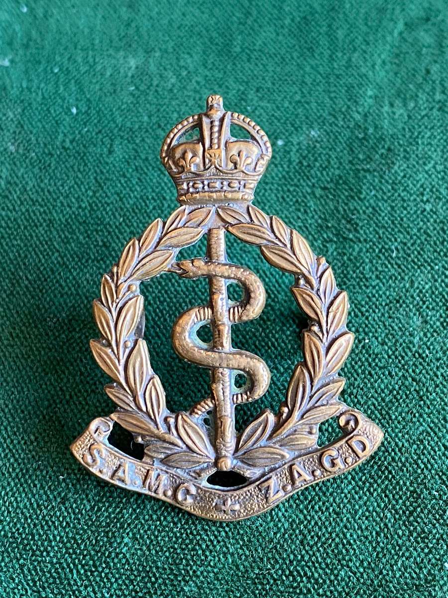 SA MEDICAL CORPS BRASS CAP BADGE-Z TYPE-WORN 1923-1926-2 LUGS