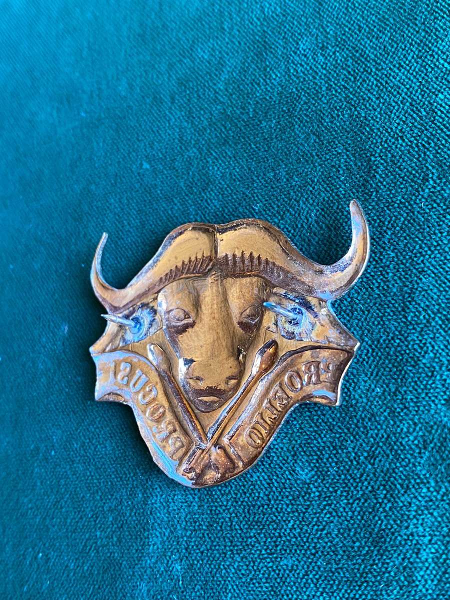 32 BATTALION CAP BADGE-1ST MANUFACTURE-GILT- 2 PINS