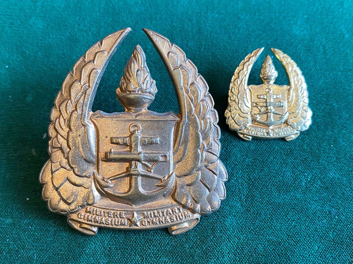 SA ARMY GYMNASIUM GILT CAP AND ONE COLLAR-WORN 1950-1967-LUGS + PINS INTACT