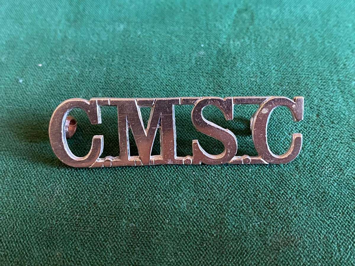 CAPE MEDICAL STAFF CORPS,SHOULDER TITLE-WORN PRE 1903-WHITE METAL- 2 LUGS-SCARCE