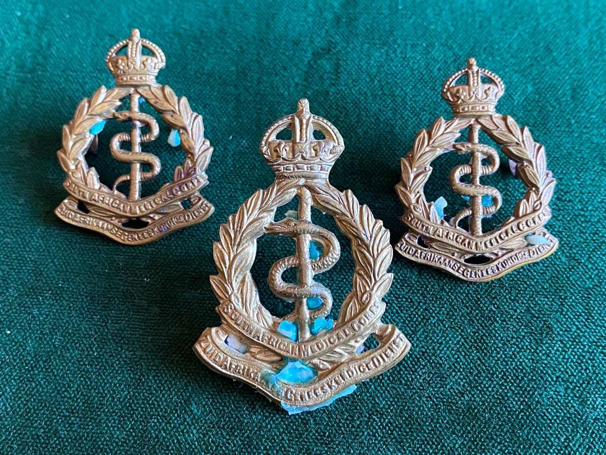 SA MEDICAL CORPS GILDING METAL CAP AND COLLARS-Z TYPE-WORN 1914-1922-LUGS INTACT