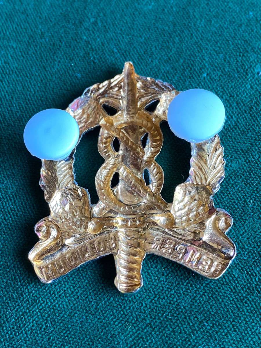 PROVOST SCHOOL BI/METAL CAP BADGE-2ND PATTERN-APPROVED IN 1986-MOTO ON SCROLL AND NO SACMP-2X PINS