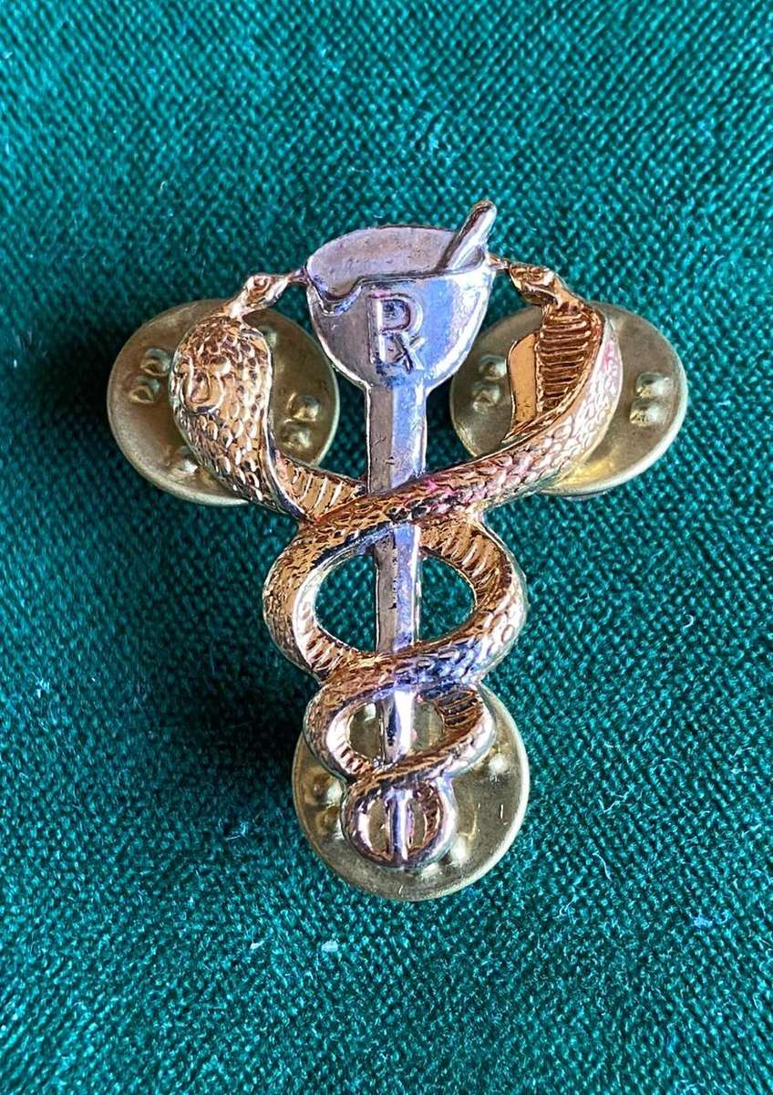 SA MEDICAL SERVICES BI/METAL PHARMACIST'S BREAST BADGE-PINS INTACT