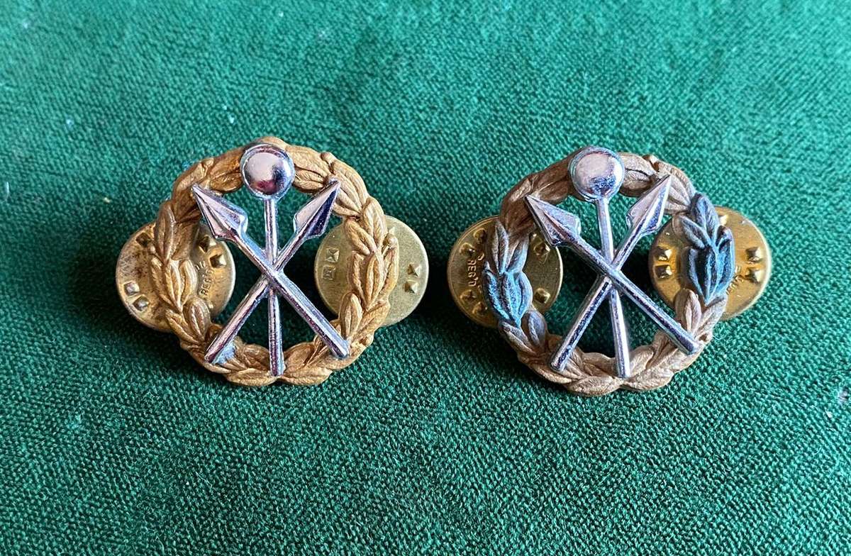 SA SUPPORT SERVICES COLLAR BADGE PAIR-WORN 1976-1983-PINS INTACT