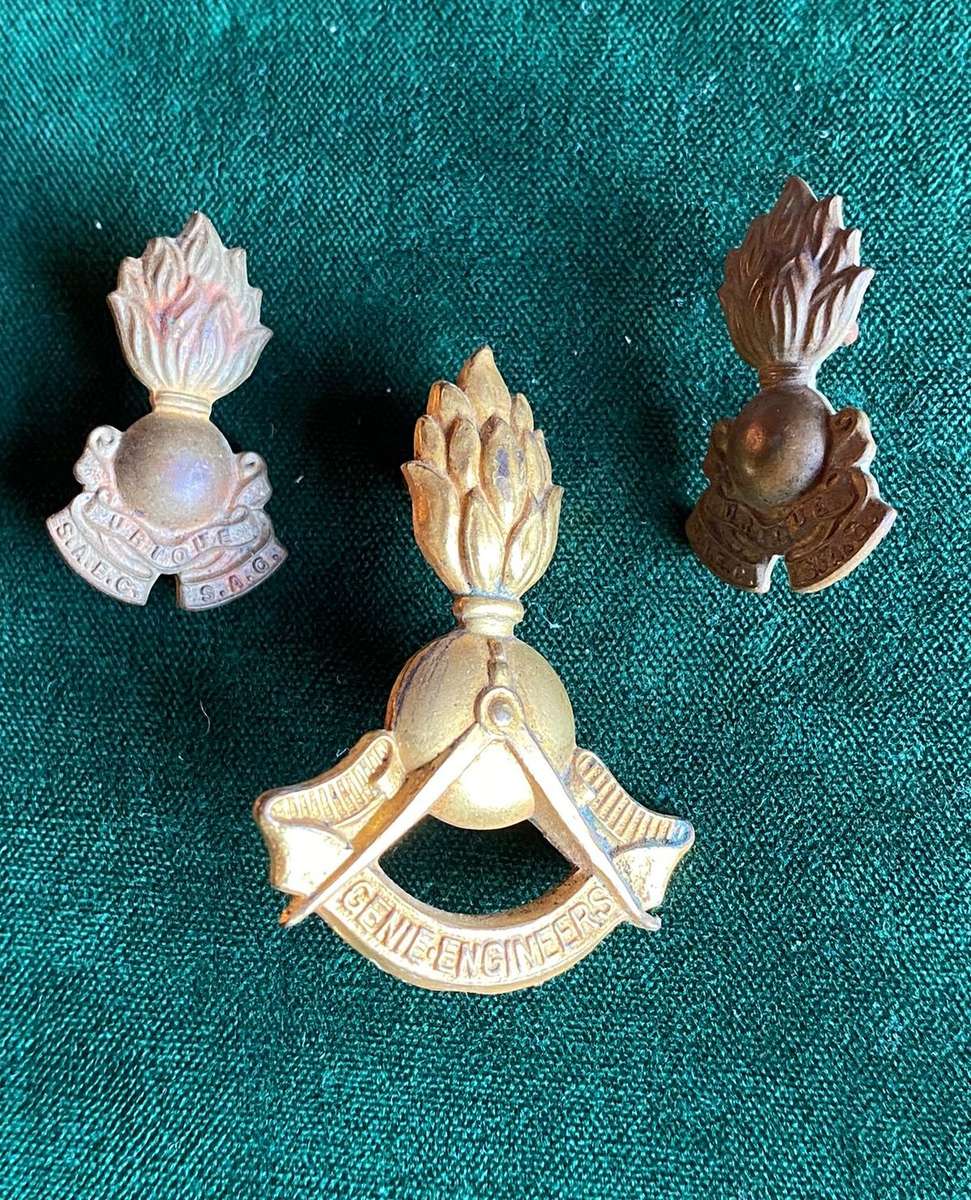 SA ENGINEERS CORPS CAP AND COLLARS-WORN 1959-1960'S-LUGS + PINS INTACT