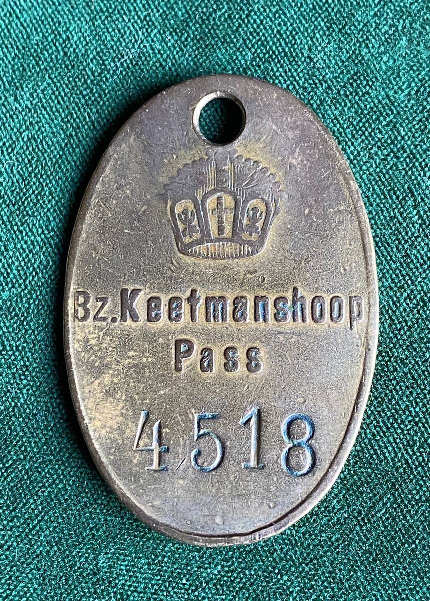 GERMAN SWA NATIVE PASS LOW NUMBER-ORDERED JUNE 1905-MEASURES 53X35MM-BRASS