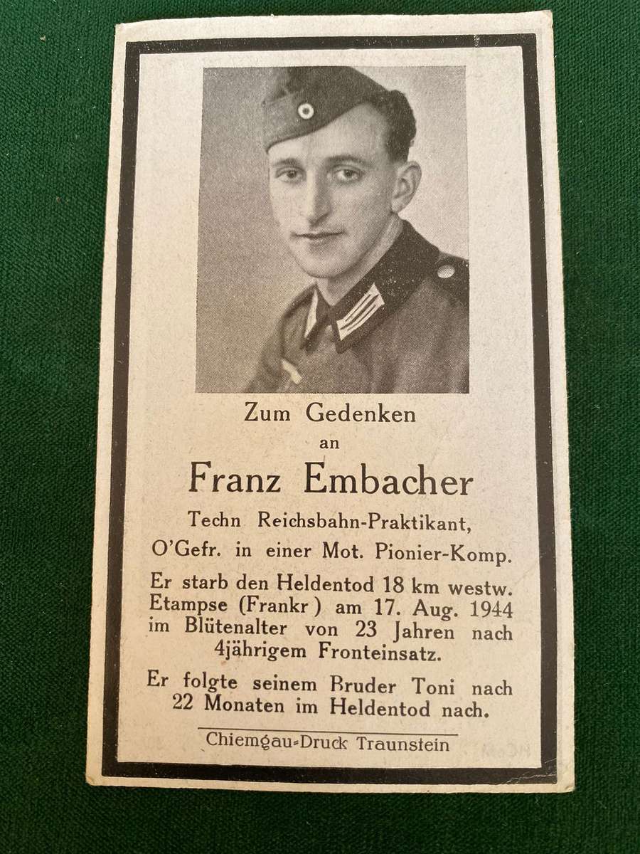 ORIGINAL WW2 GERMAN DEATH CARD