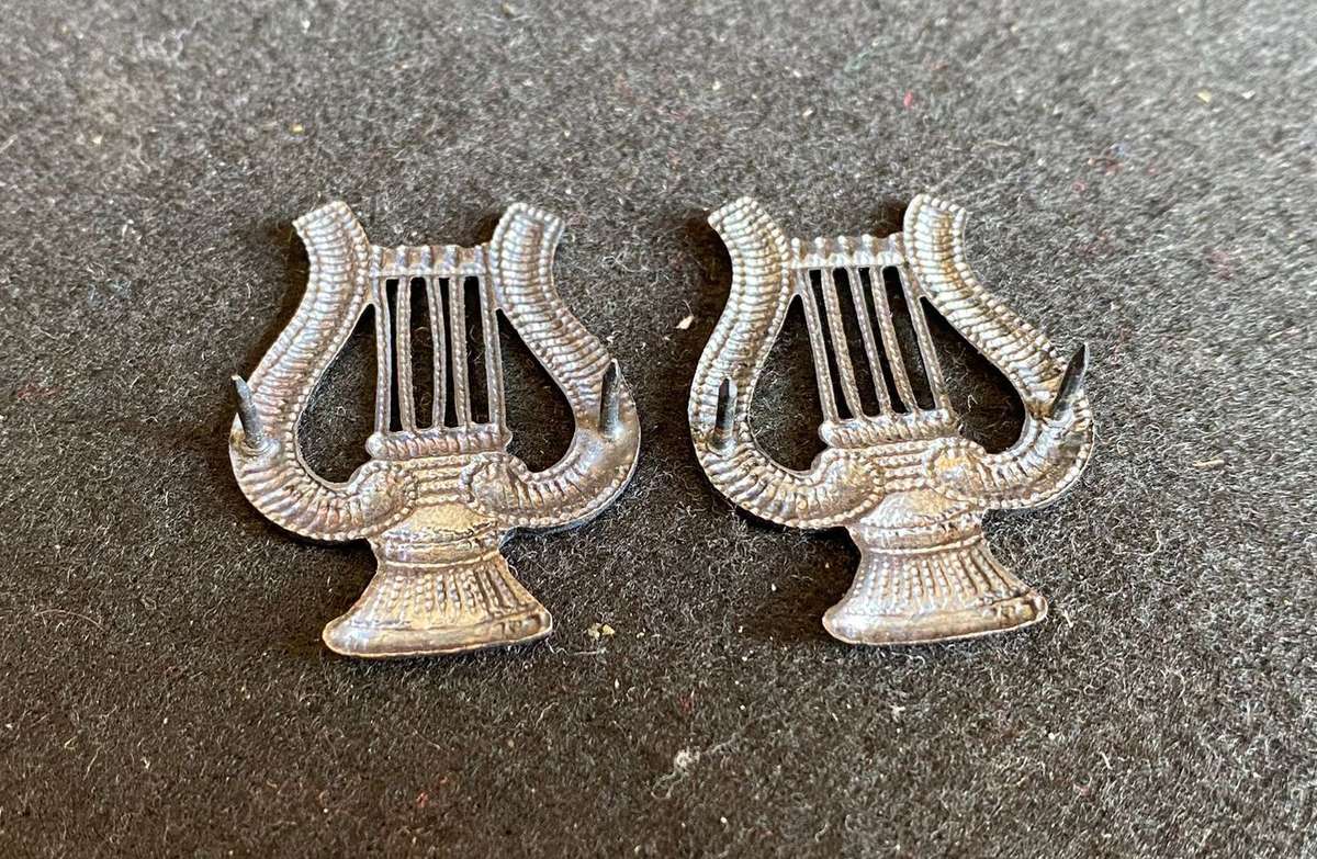 S.W.A.T.F. BAND OXIDISED SILVER COLLAR BADGE PAIR-PINS INTACT- SCARCE