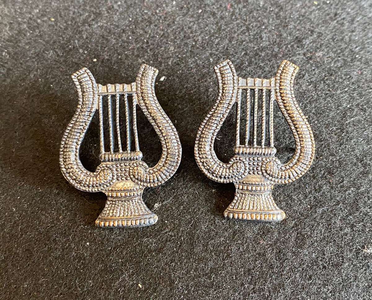 S.W.A.T.F. BAND OXIDISED SILVER COLLAR BADGE PAIR-PINS INTACT- SCARCE