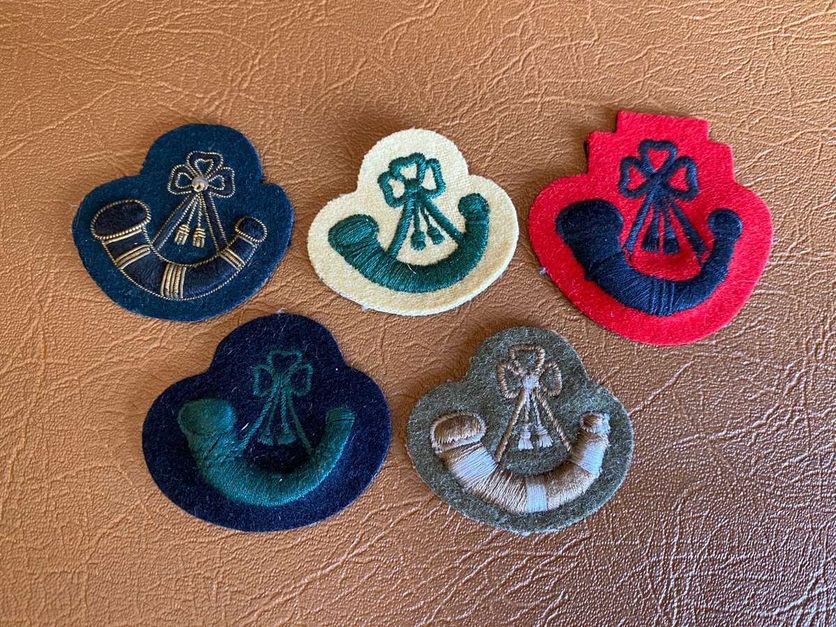 BRITISH BAND-SELECTION OF BUGLERS PROFICIENCY BADGES- 5 IN TOTAL
