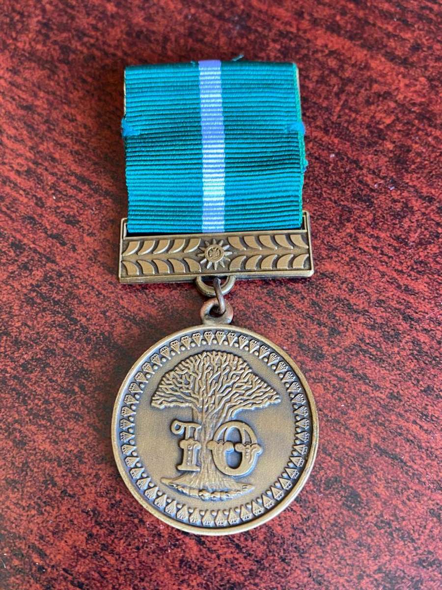 NAMIBIAN POLICE BRONZE MEDAL FOR 10 YEAR SERVICE-FULL SIZE -NUMBERED