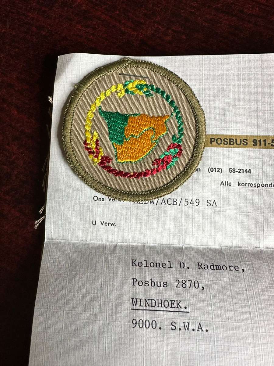 BOY SCOUTS OF SWA POCKET BADGE WITH ORIGINAL LETTER-DATED 1989-ADDRESSED TO COL. RADMORE