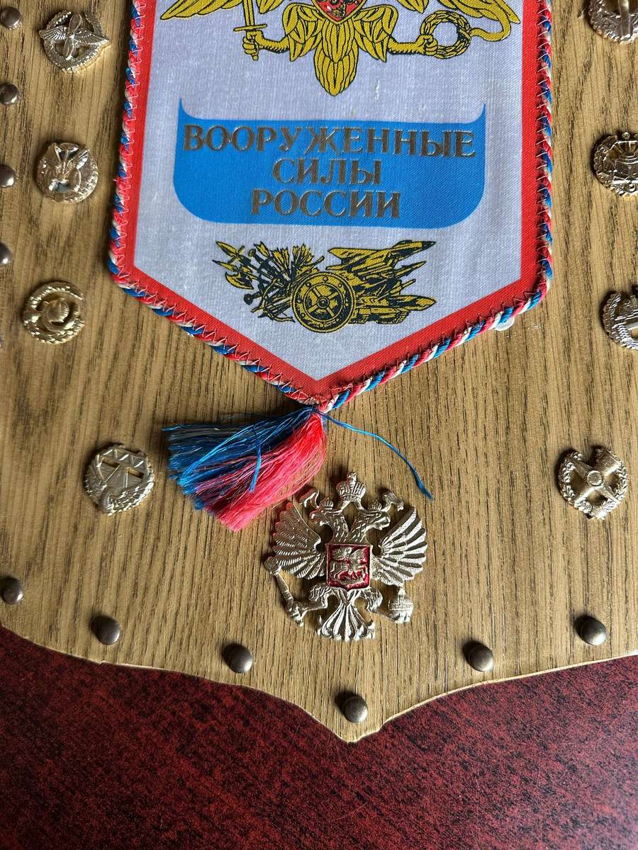 RUSSIAN COLLAR CORPS BADGES PRESENTED TO COL. DES RADMORE BY THE DEPUTY MILITARY ATTACHE,RUSSIAN EMB