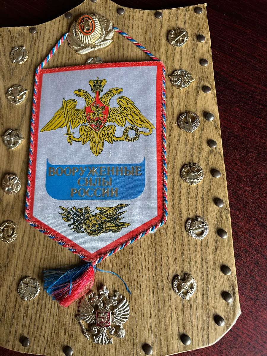 RUSSIAN COLLAR CORPS BADGES PRESENTED TO COL. DES RADMORE BY THE DEPUTY MILITARY ATTACHE,RUSSIAN EMB