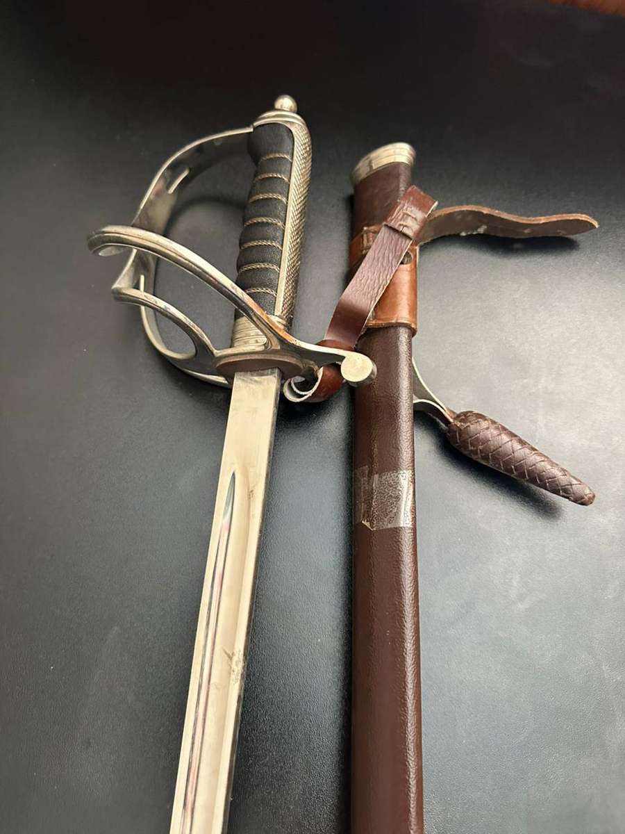 SADF period officers ceremonial sword with leather scabbard