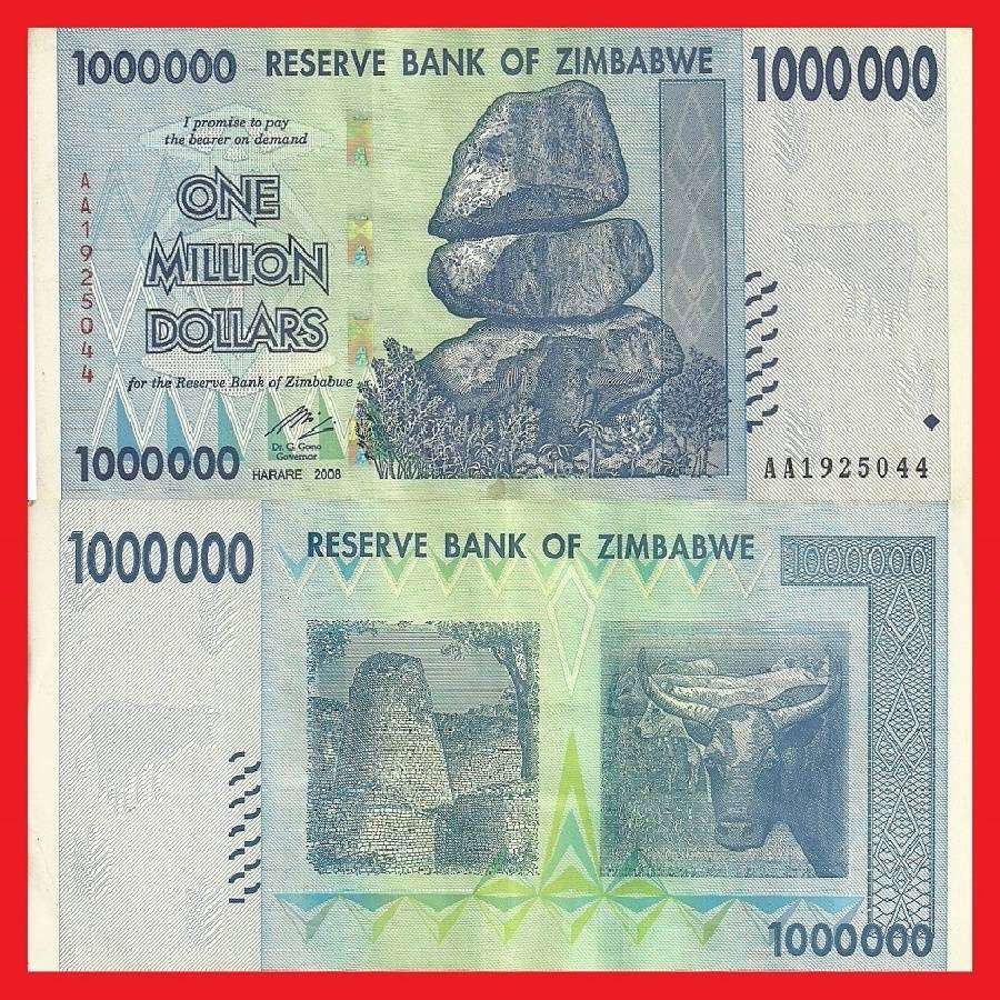 Zimbabwe 1 Million Dollar Banknote Serial AA1925044 XF