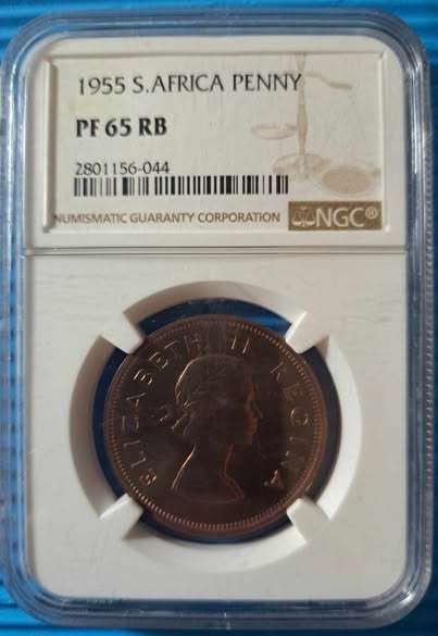 1955 South African Union Penny - NGC PF65 RB