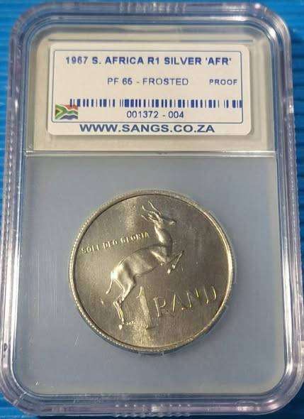 1967 South Africa 1 Rand silver coin SANGS PF65 FROSTED