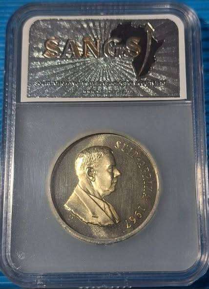 1967 South Africa 1 Rand silver coin SANGS PF65 FROSTED