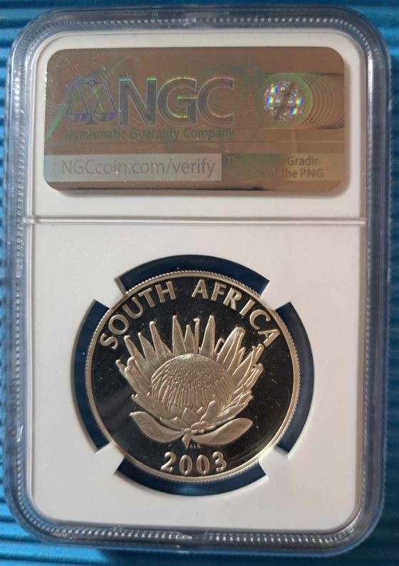 2003 South Africa Silver R1 Cricket NGC PF68 Ultra Cameo