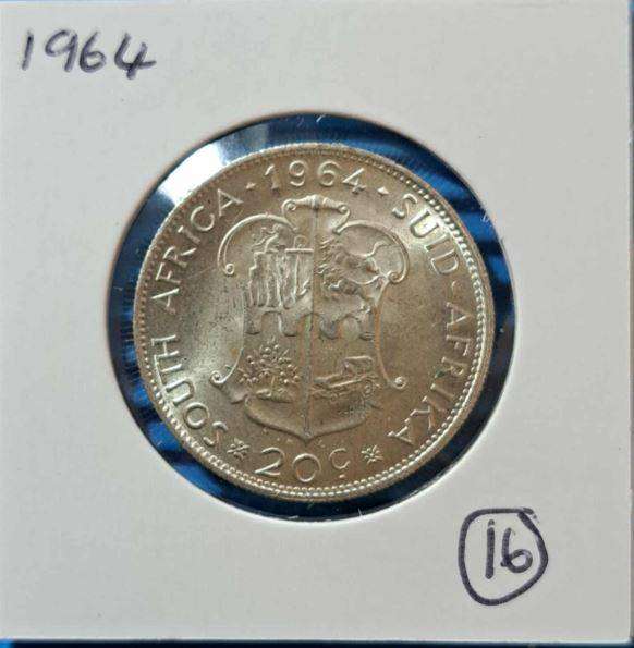 *** 1964 - SA SILVER DECIMAL 20 CENT IN MYLAR #16 - GREAT CONDITION ***