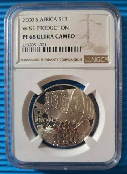 2000 SA Silver R1 Protea Series - Wine Production - NGC PF68 Ultra Cameo