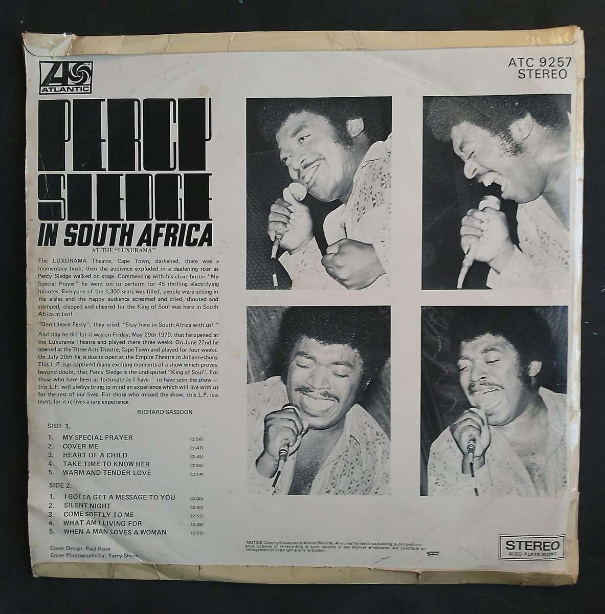 Percy Sledge - Percy Sledge in South Africa LP Vinyl Record
