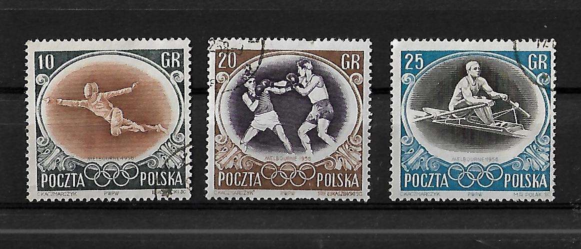 Poland - 1956 Summer Olympics Part Set of 3 Stamps VFU