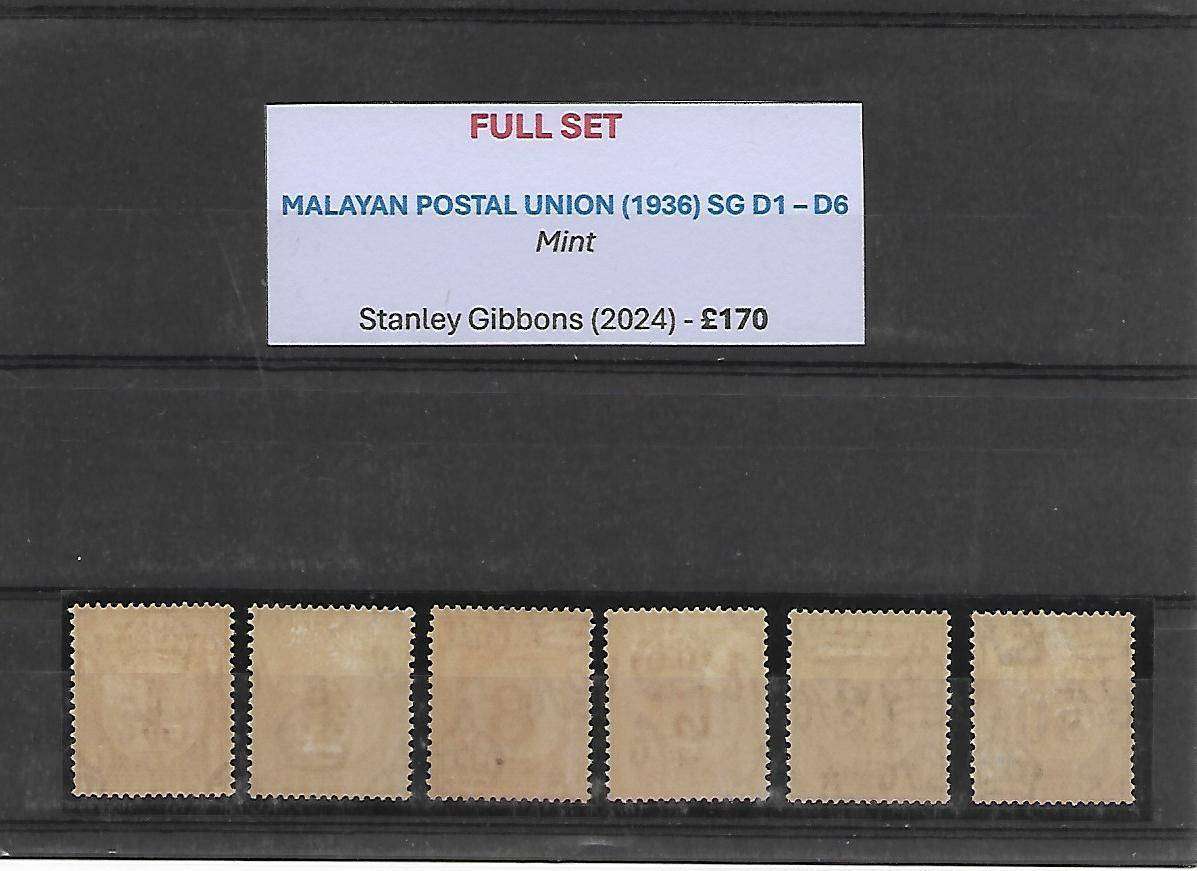 MALAYAN POSTAL UNION - 1936. Full Set of Postage Dues Unused