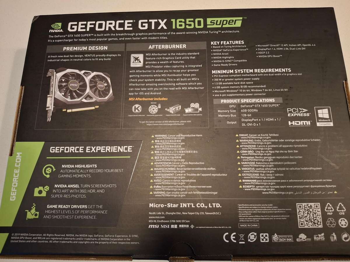 MSI GeForce GTX 1650 D6 VENTUS XS OC 4GB GDDR6 Graphics Card
