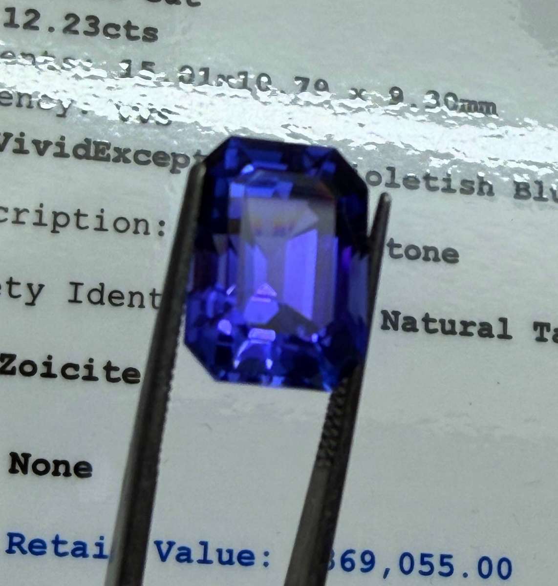 12.23CT PREMIUM INVESTMENT TANZANITE * Certified Tanzanite *