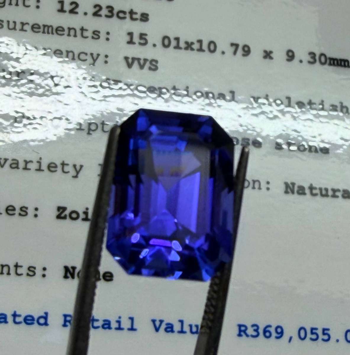 12.23CT PREMIUM INVESTMENT TANZANITE * Certified Tanzanite *
