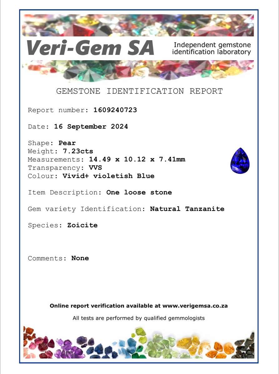 7.23ct Tanzanite Gemstone - Certified