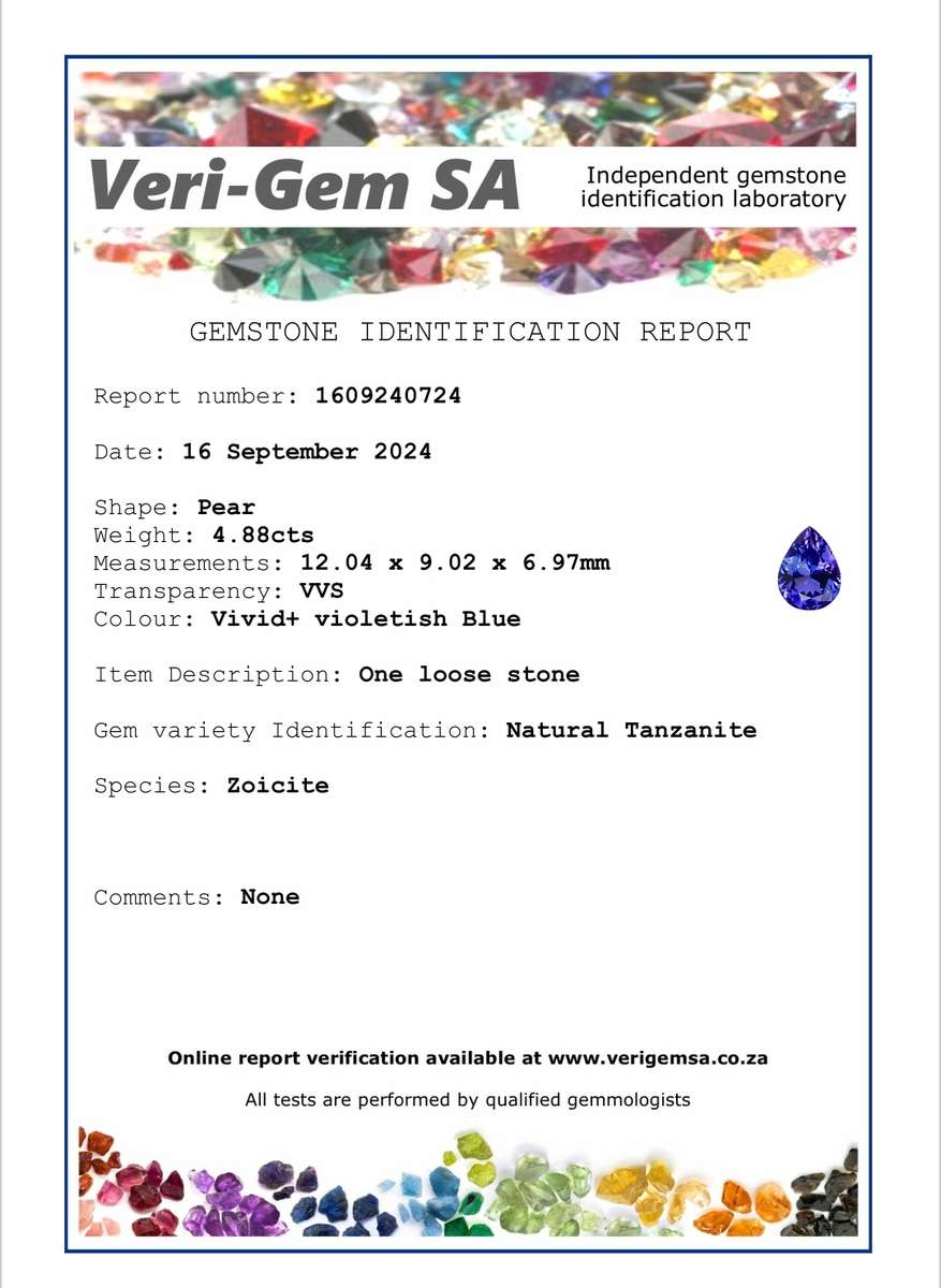 4.88ct Tanzanite Gemstone - Certified