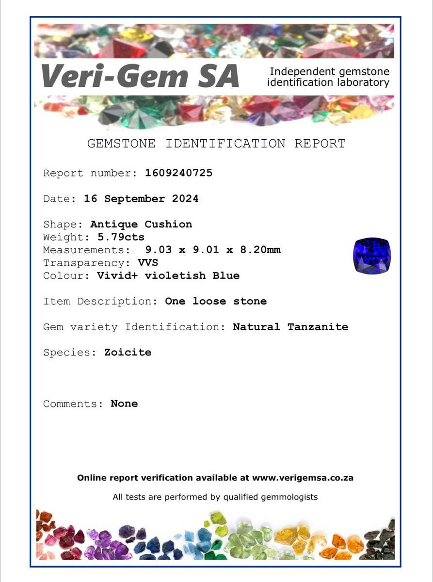 5.79ct Tanzanite Gemstone - Certified