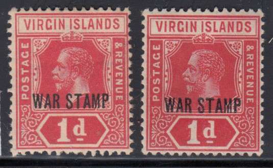 BRITISH VIRGIN ISLANDS 1916-19 SG 78 OVERPRINTS COLOUR VARIETY MH