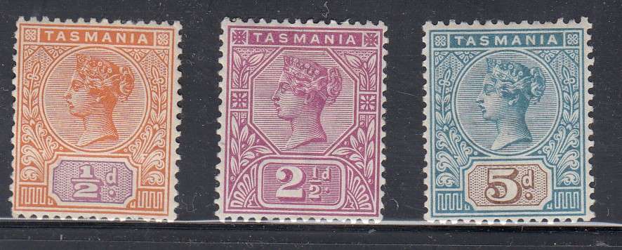TASMANIA 1892-99 SG 216-218 PERF 14 MH.