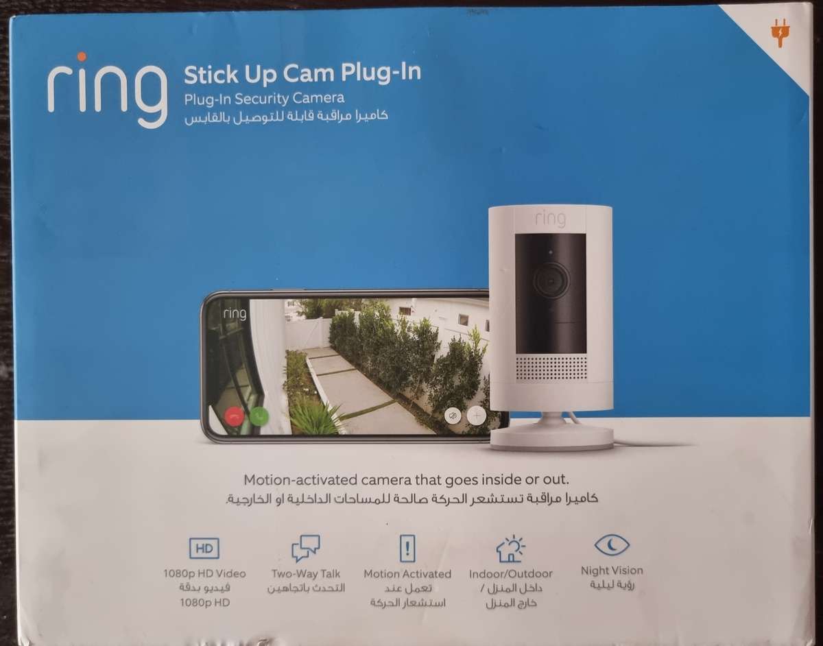 ring stick up cam plug-in security camera-white